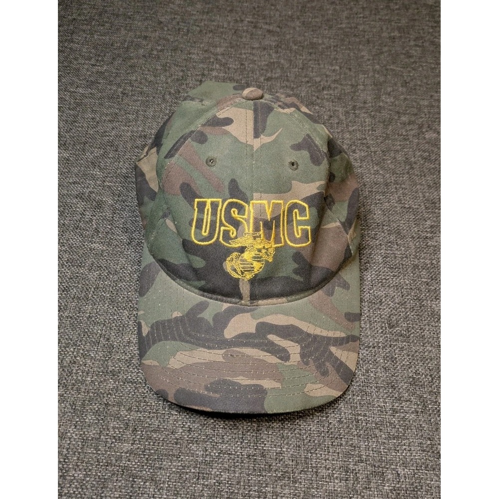 USMC Flex Fit Hat Marines Mens Size S/M Green Camo Military USA Patriotic Cap